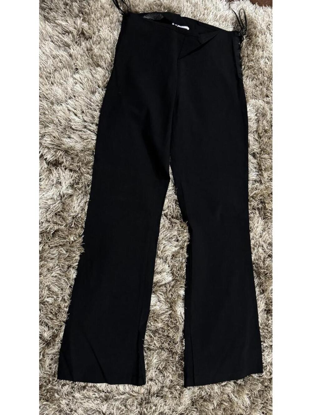 M Collection Black Lace-Up Flare Pants